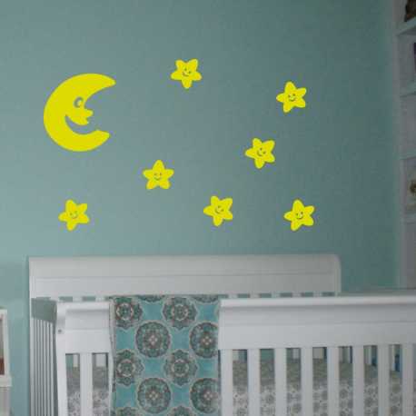 Dětské samolepky na zeď Veselý měsíc a hvězdy
